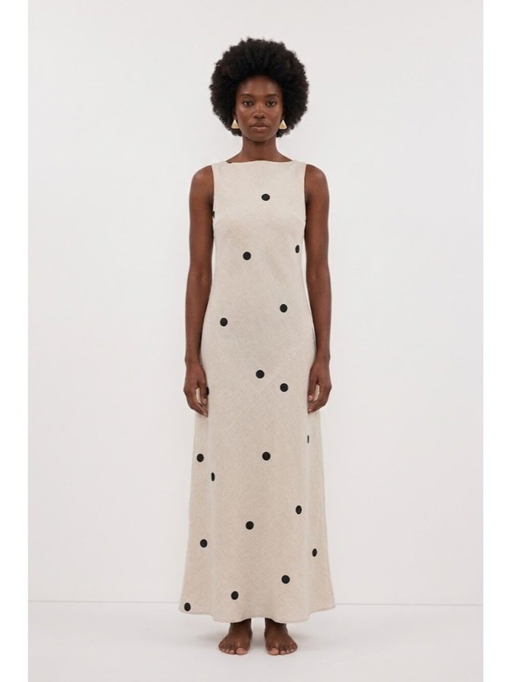 NWT DISSH Beverly in Natural Spot Linen Scoop Back Sleeveless Maxi Dress US 6